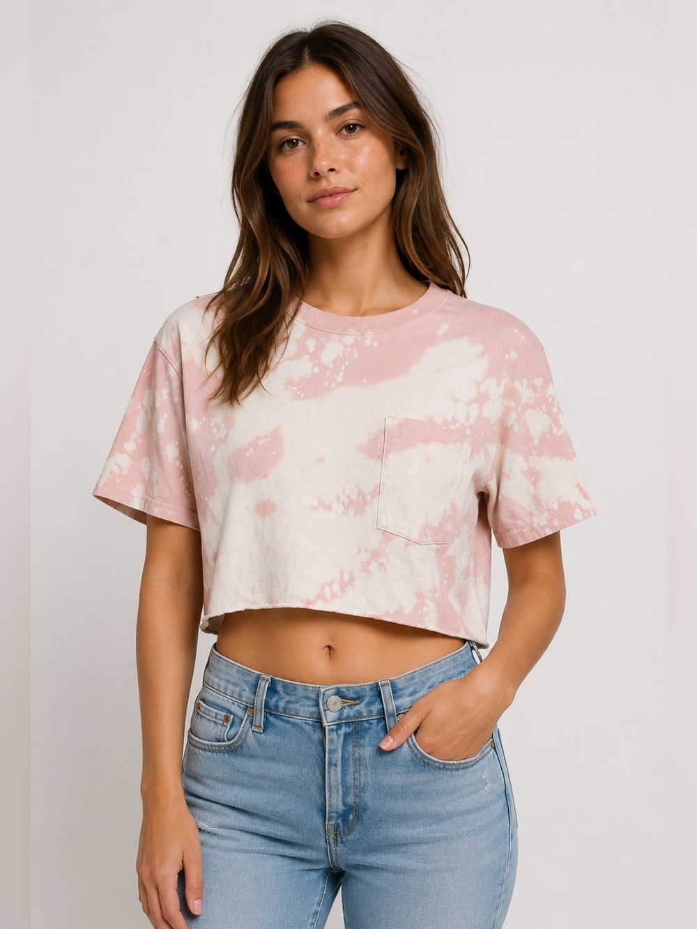 Carhartt Pink & White Tie-Dye Crop Pocket Tee
